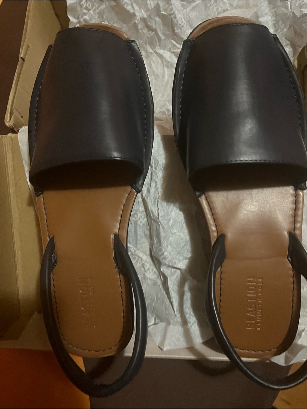 Kenneth Cole Reaction Navy Leather Open-Toe Wedge Slingback Sandal Wide - Picture 3 of 6